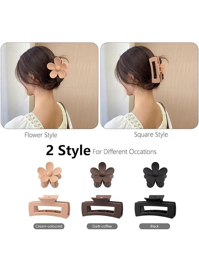 6 Pack 4.1 Inch Large Rectangle Hair Claw Clips, Matte Flower Hair Clips for Women Thin Thick Curly Hair, Non Slip Strong Hold Hair Catch Clamps Barrettes Headwear Accessories, Neutral Colors - Image 3