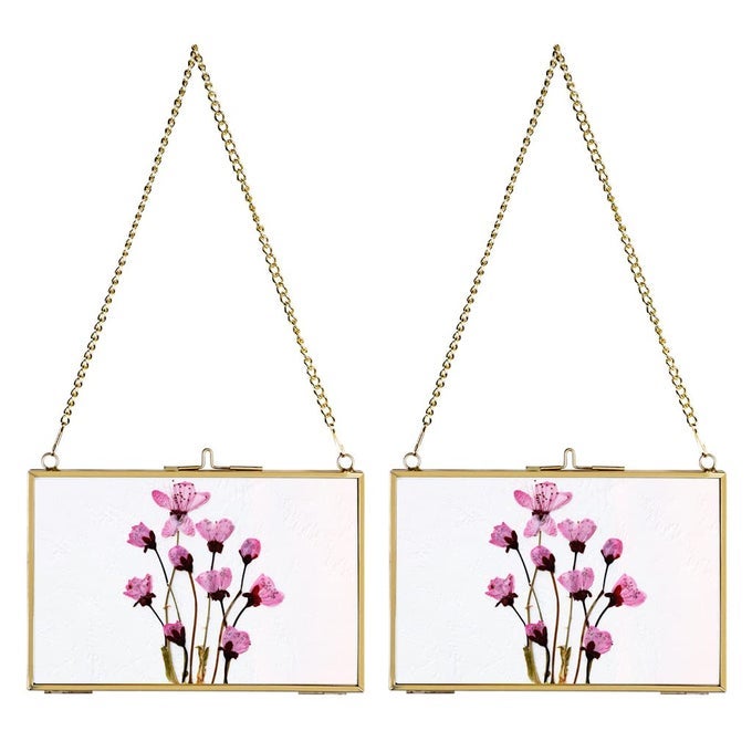 SET OF 2 BRASS WALL HANGING PHOTO FRAME GLASS HANGING PICTURE ARTWORK DISPLAY FRAME DOUBLE GLASS FLOATING FRAME STYLE GALLERY WALL FRAME FOR PHOTO PICTURE POSTER ETC