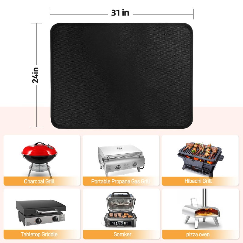 Amerbro Heat Resistant Mats for Countertop and Grill Table, Fireproof Grill Mats for Outdoor Grill, Portable Charcoal Grill, Gas Grill, Pizza Oven Compatible with Blackstone, Ninja 24x31x0.02in, Black - Image 5