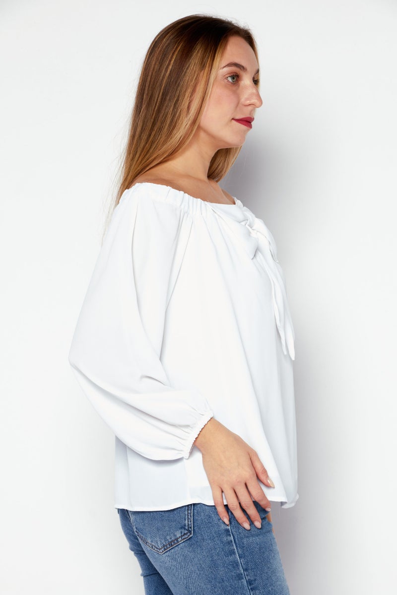 Riley & Rae Women Off Shoulder Long Sleeve Blouse, White - Image 3