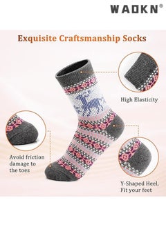 WAOKN Women's Vintage Wool Socks Special Pack, Winter Warm Essential, Soft and Comfy Fit for Feet, Thick Knitted Boots Socks for Women and Men (5 Pairs)  - Image 4