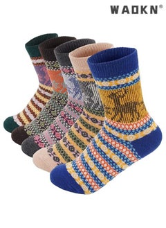 WAOKN Women's Vintage Wool Socks Special Pack, Winter Warm Essential, Soft and Comfy Fit for Feet, Thick Knitted Boots Socks for Women and Men (5 Pairs)  - Image 1