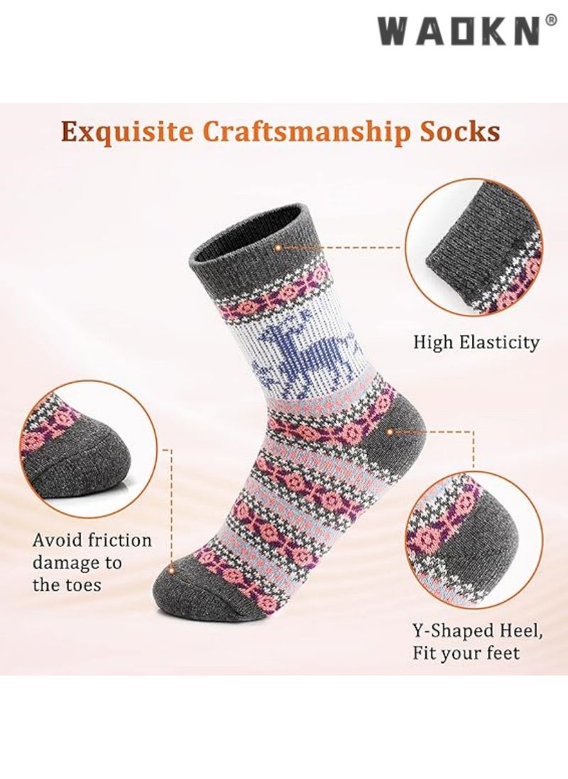 WAOKN - Women's Vintage Wool Socks Special Pack, Winter Warm Essential, Soft and Comfy Fit for Feet, Thick Knitted Boots Socks for Women and Men (5 Pairs) - Image 1