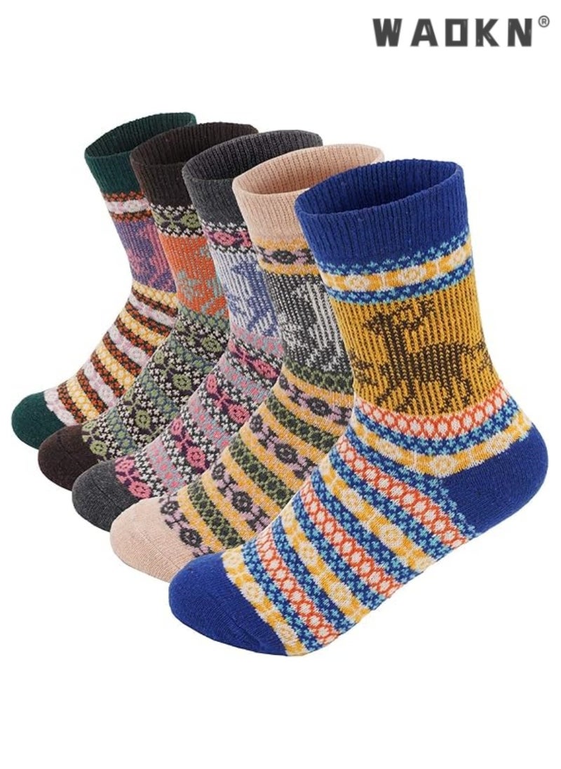 WAOKN - Women's Vintage Wool Socks Special Pack, Winter Warm Essential, Soft and Comfy Fit for Feet, Thick Knitted Boots Socks for Women and Men (5 Pairs) - Image 1