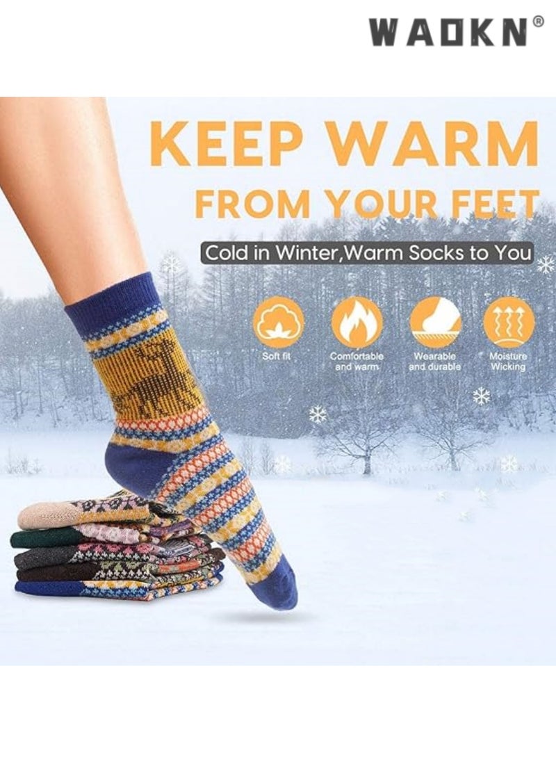 WAOKN - Women's Vintage Wool Socks Special Pack, Winter Warm Essential, Soft and Comfy Fit for Feet, Thick Knitted Boots Socks for Women and Men (5 Pairs) - Image 1