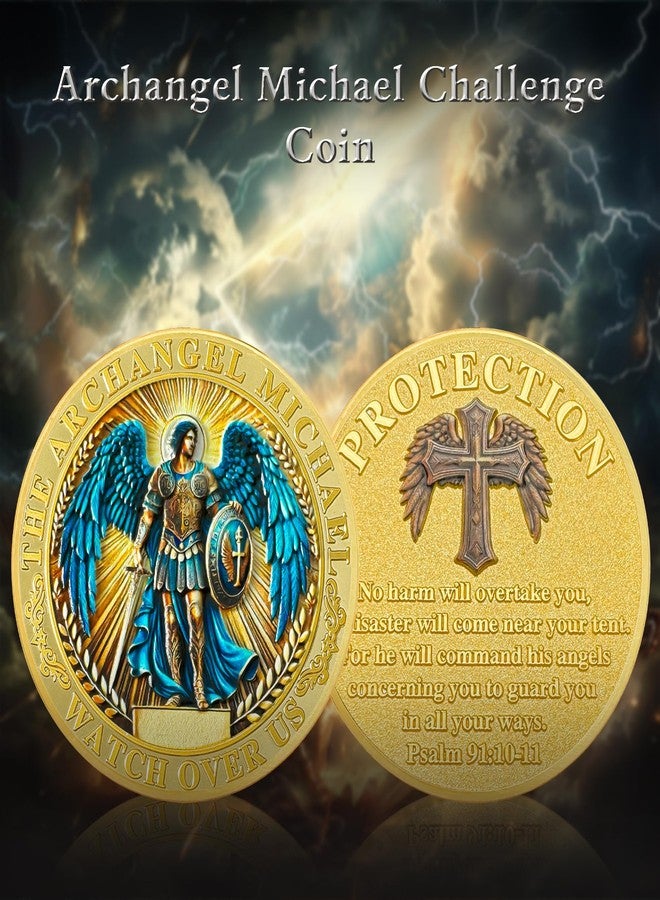ASmileIndeep Archangel Michael Challenge Coin - St Michael Coins Saint Michael Police Officers Prayer Coin Thin Blue Line Law Enforcement Protection Token Guardian Collectible Gift（A） - Image 2