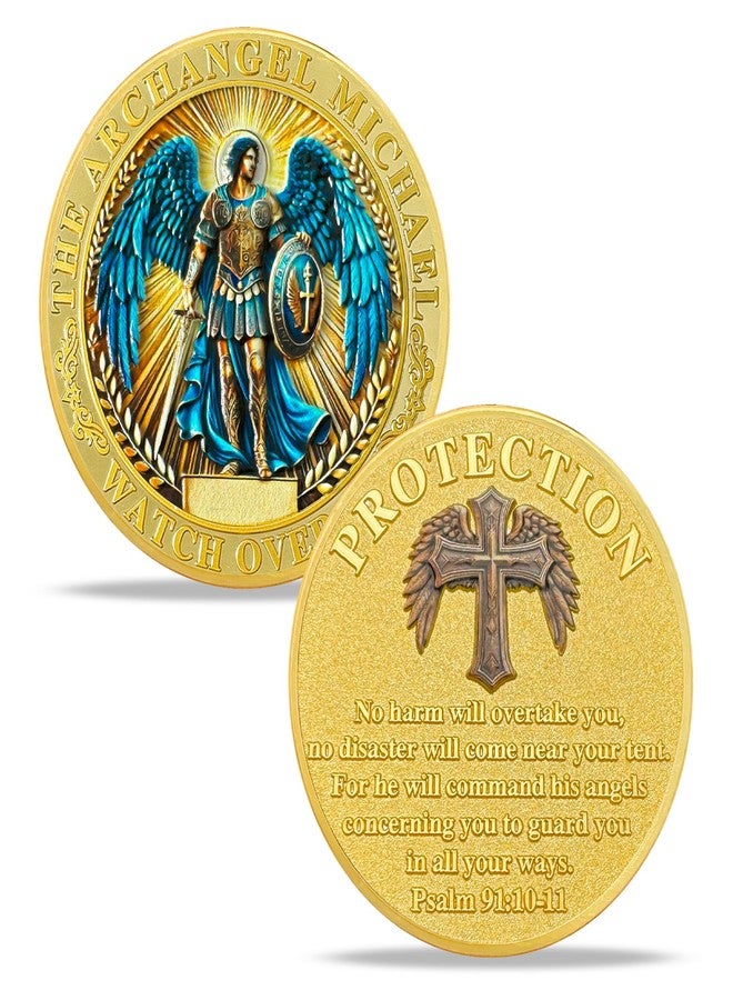 ASmileIndeep Archangel Michael Challenge Coin - St Michael Coins Saint Michael Police Officers Prayer Coin Thin Blue Line Law Enforcement Protection Token Guardian Collectible Gift（A） - Image 1