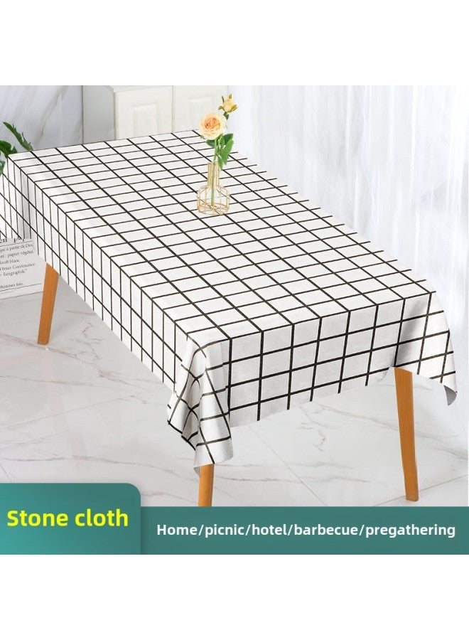 مفرش طاولة من القماش الحجري للاستعمال مرة واحدة، مفرش طاولة فندق ومطعم مقاوم للماء ومقاوم للزيوت، مفرش طاولة مستطيل سميك - اللون: أبيض وأسود منقوش - المواصفات: 1.4 × 1.4 متر (10 قطع) - Image 1