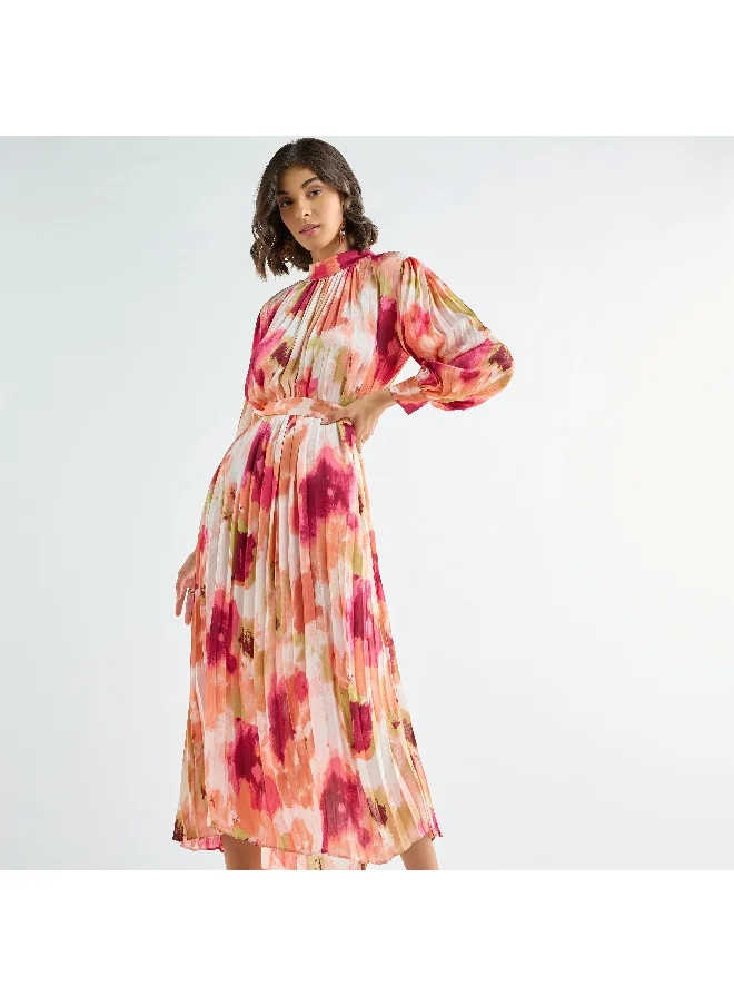 FAV All-Over Floral Print Dress with Flared Sleeves