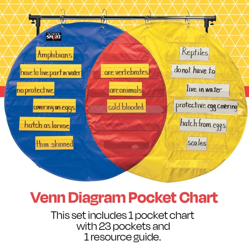 School Smart Venn Diagram Pocket Chart with 3 Circles, 23 Pockets, 35-1/2 x 54 Inches - Image 4