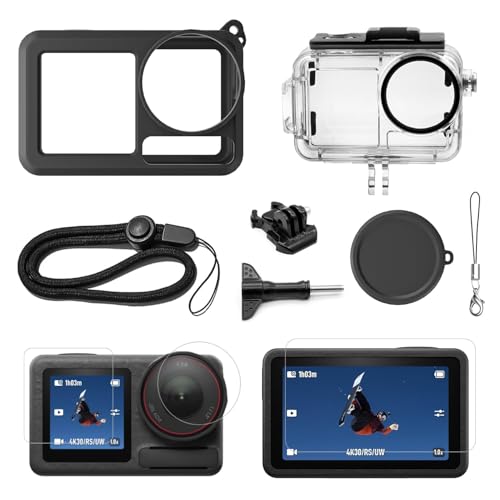 ADOFYS Action Camera Accessories for DJI Osmo Action 5 Pro with Waterproof Case + Ultra Clear Tempered Glass Screen Protector + Lens Protector + HD Front Display Lens Protector + Silicone Rubber Case - Image 1