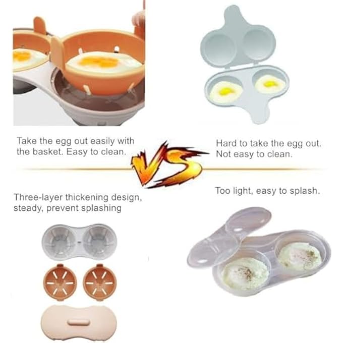 jaffiust The White Shop Egg Poacher Microwavable With Measure Cup Dishwashable Egg Maker Poached Kitchen Gadget Orange - Image 3
