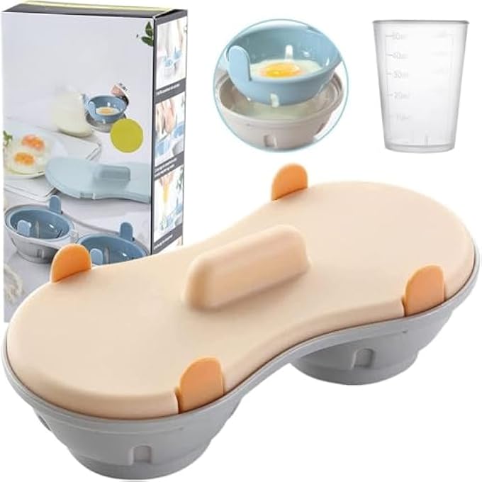 jaffiust The White Shop Egg Poacher Microwavable With Measure Cup Dishwashable Egg Maker Poached Kitchen Gadget Orange - Image 1