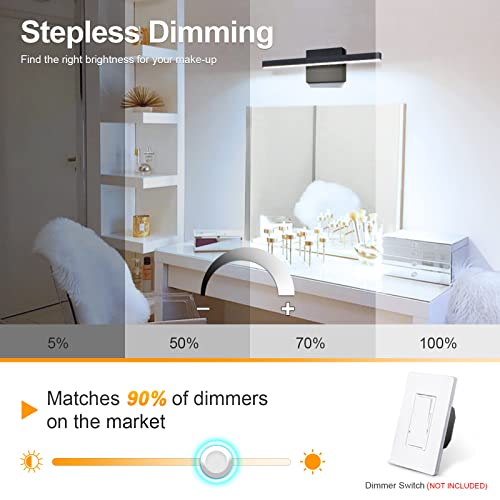 VOLISUN Modern Bathroom Vanity Light 15.7 inch, 12W Dimmable 5CCT Led Bathroom Light Fixture Over Mirror, Black Bar Vanity Light for Bathroom Mirror Cabinets Bedroom-ETL Certificated - Image 3