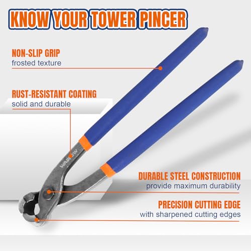 WADFOW Nail Puller,Pliers,End Cutting Pliers, Carpenter Pincer Tool,Ear Clamp Nail Puller Pliers for Pulling Nails or Cutting Wires,2 PCS Pliers Set, 9" and 10",WPS8302, Blue - Image 4