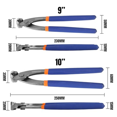 WADFOW Nail Puller,Pliers,End Cutting Pliers, Carpenter Pincer Tool,Ear Clamp Nail Puller Pliers for Pulling Nails or Cutting Wires,2 PCS Pliers Set, 9" and 10",WPS8302, Blue - Image 2