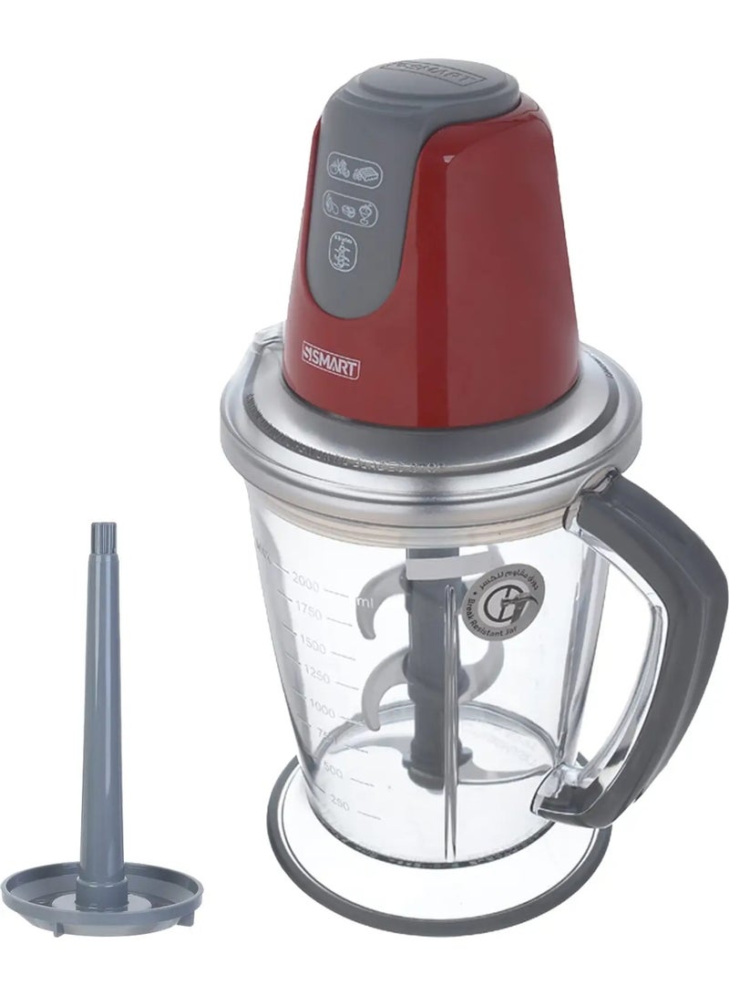 S Smart SCH6111EU Electric Chopper, 2 Liter, 700 Watt - Red Grey