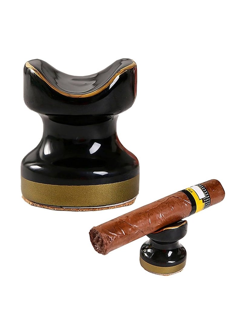 طقم مكون من 2 حامل  فاخر بتصميم مميز من السيراميك المصقول، يجمع بين الفخامة والعملية. مزين بتفاصيل ذهبية تضفي لمسة من الرقي. قطعة مثالية لترتقي بتجربة تدخين السيجار. - Image 2