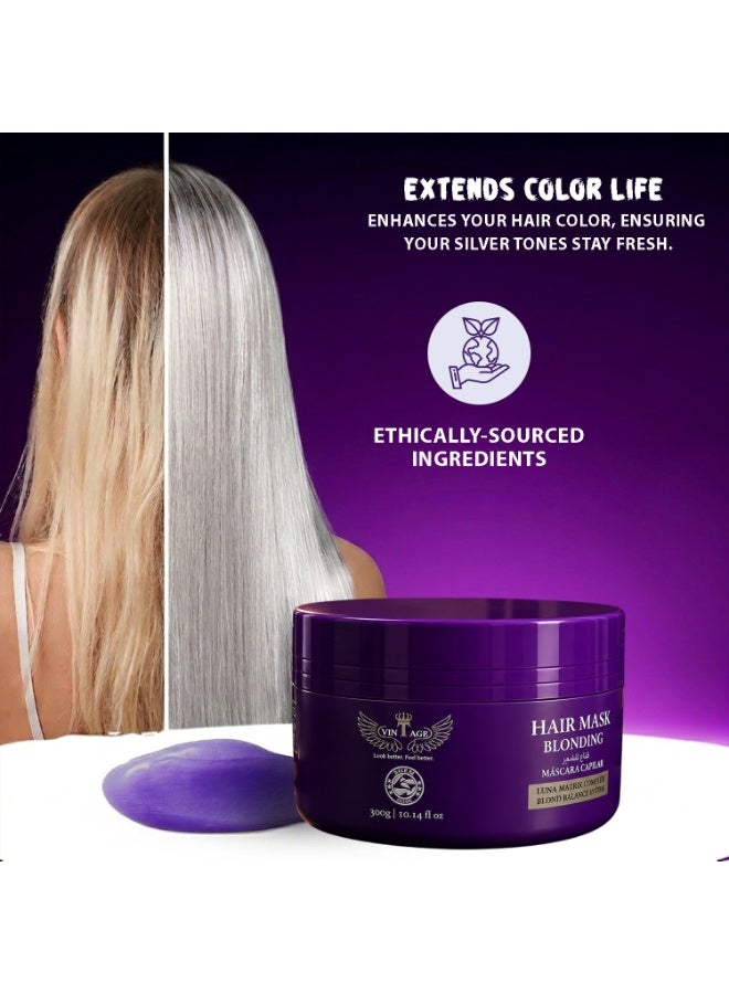 VINTAGE Blonding Hair Mask 300g (10.14 fl oz) – Anti-Yellow Purple Toning Treatment with Luna Matrix Complex & Blond Balance System for Blonde, Silver, Platinum, and Bleached Hair - Image 4