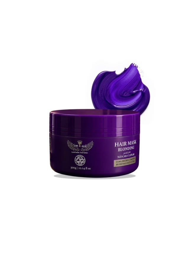 VINTAGE Blonding Hair Mask 300g (10.14 fl oz) – Anti-Yellow Purple Toning Treatment with Luna Matrix Complex & Blond Balance System for Blonde, Silver, Platinum, and Bleached Hair - Image 1