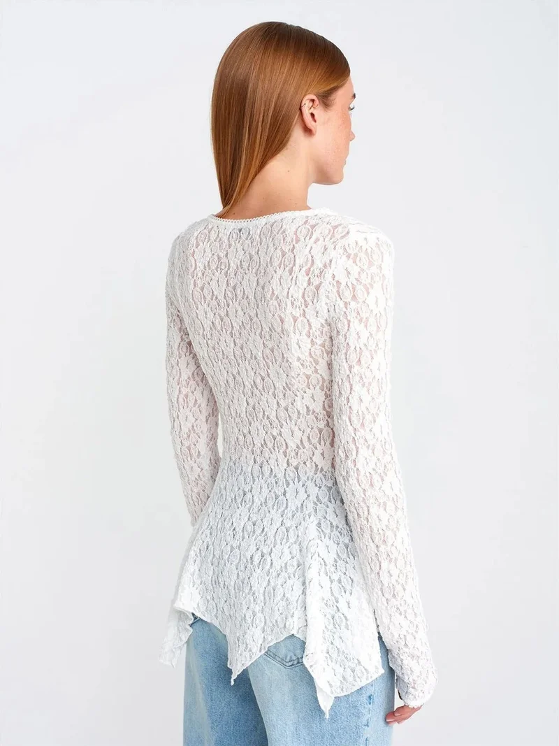 Dilvin DILVIN Lace V-Neck Button Cardigan