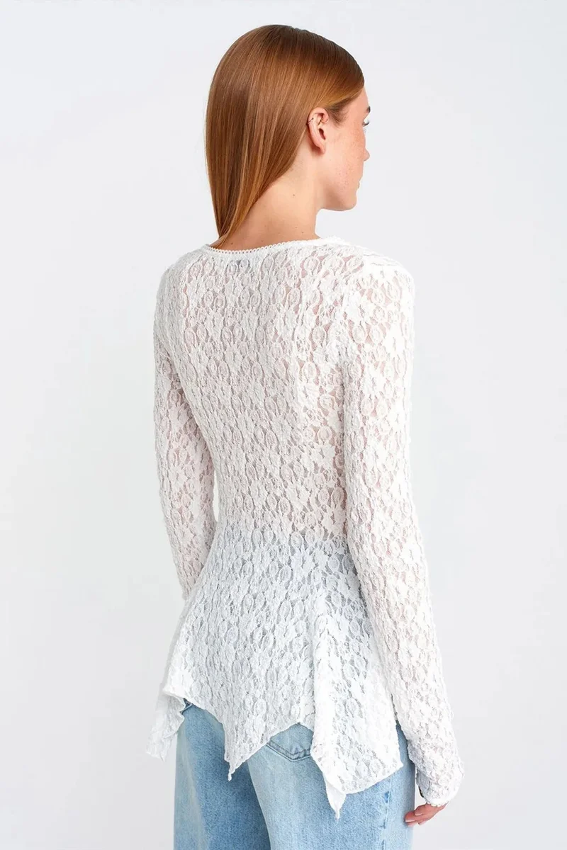 Dilvin White DILVIN Lace V-Neck Button Cardigan for Women | Best Price UAE