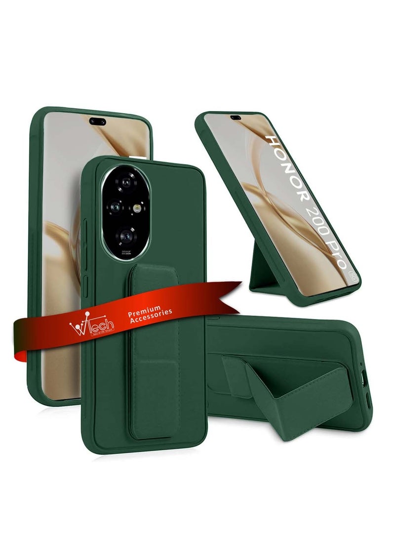 Wtech Honor 200 Pro 5G 2024 Hand Grip Foldable Magnetic Kickstand Wrist Strap Finger Grip With Built-In Iron Case Cover Dark Green - Image 1
