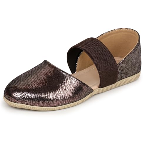 TRASE Women’s Shimmer Flat Bellies | Stylish Elastic Strap Slip-On Casual Shoes for Women | Comfortable & Lightweight Footwear for Woman (Dark Brown, 7 UK) - Image 1