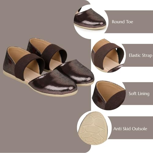 TRASE Women’s Shimmer Flat Bellies | Stylish Elastic Strap Slip-On Casual Shoes for Women | Comfortable & Lightweight Footwear for Woman (Dark Brown, 7 UK) - Image 2
