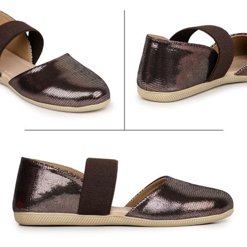 TRASE Women’s Shimmer Flat Bellies | Stylish Elastic Strap Slip-On Casual Shoes for Women | Comfortable & Lightweight Footwear for Woman (Dark Brown, 7 UK) - Image 4
