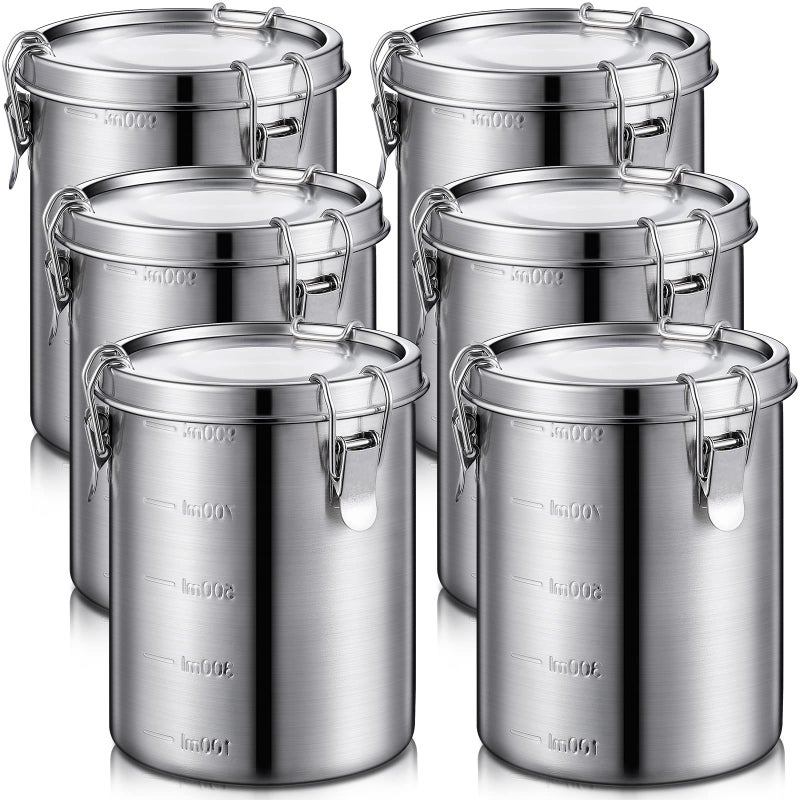 Zopeal 6 Pack 34 Oz Stainless Steel Canisters Set Stainless Steel Airtight Food Storage Containers Metal Containers with Lids Sealed for Tea Coffee Sugar Flour Baking Pantry Kitchen Counter (34 oz) - Image 1