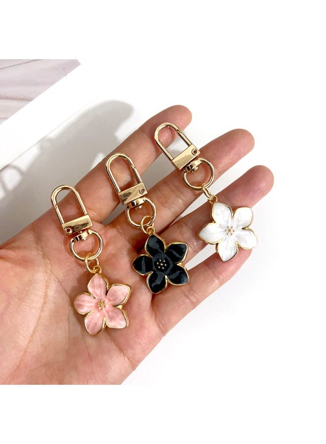 Generic Lovely Sakura Flower Keychain Charm Enamel Pink White Black Women Bag Charms Key Ring Accessories-Color:02  - Image 3