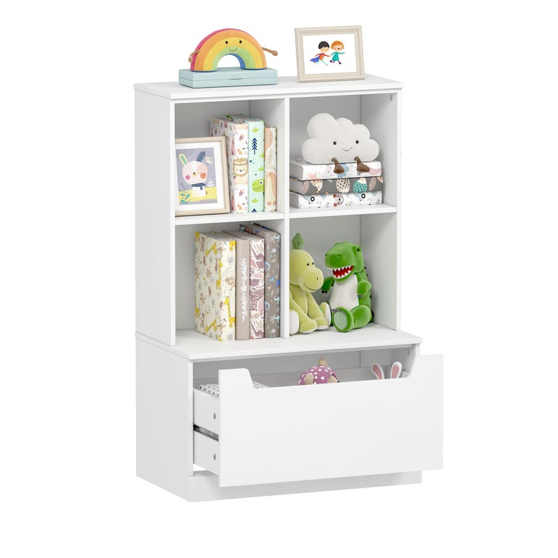 UTEX Kids Bookshelf and Toy Storage Organizer Toddlers Bookcase with Cubbies Adjustable Wood Shelf with Drawer for Bedroom Playroom Nursery White