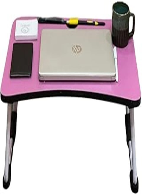 Laptop Table 60 * 40cm Portable Laptop Table with Foldable Legs, Tablet and Notebook Slot, Multi-Functional Table for Reading and Eating, Pink