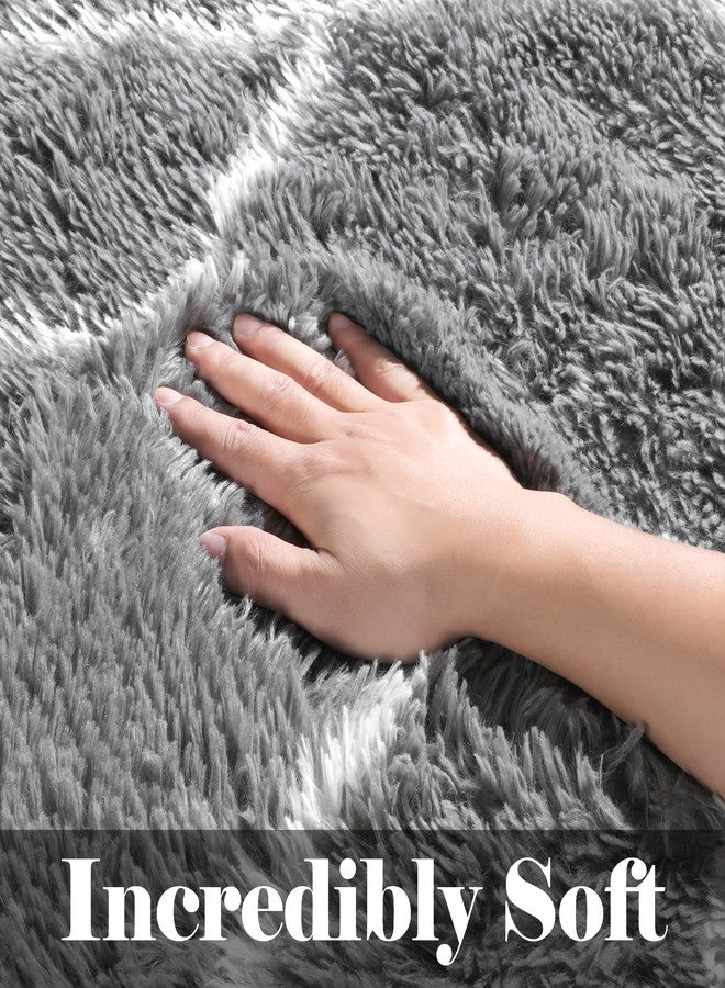 ONASAR Area Rugs for Bedroom Living Room, 4x6 Fluffy Grey and White Floor Rug, Shaggy Geometric Soft Plush Fuzzy Carpet for Nursery Teen Playroom Dorm Office Home Decor Aesthetic - Image 2