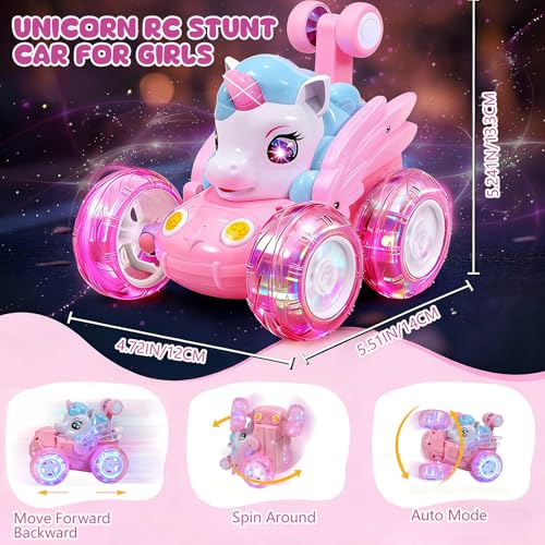 Logth Unicorn Toys RC Car for Girls 46 Pink Cute Remote Control Toy for Beginner EasytoUse 360Flips Stunt Cool Blinky Lights 3 4 5 6 7 810 Year Old Girl Birthday Gift Idea Christmas Stuff - Image 5