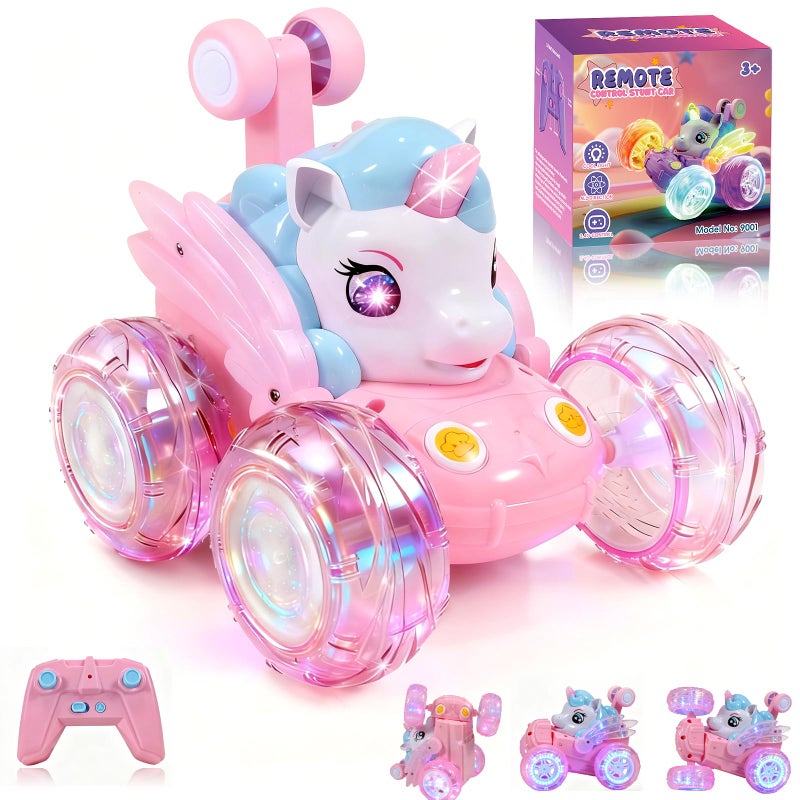 Logth Unicorn Toys RC Car for Girls 46 Pink Cute Remote Control Toy for Beginner EasytoUse 360Flips Stunt Cool Blinky Lights 3 4 5 6 7 810 Year Old Girl Birthday Gift Idea Christmas Stuff - Image 3