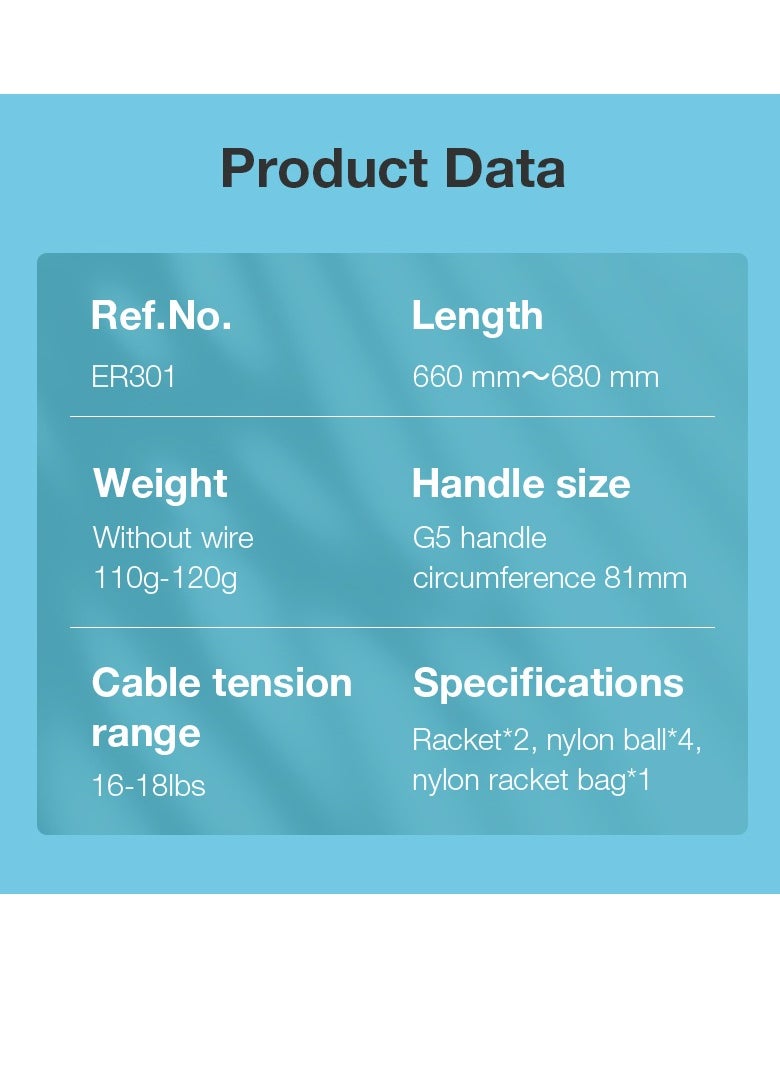 Deli - Agnite Er301 Badminton Racket Set – 2 Lightweight Carbon Rackets, G5 Comfortable Grip, Reinforced T-Joint, Stable Stringing, Includes 2 Shuttlecocks & Carry Bag. - Image 1