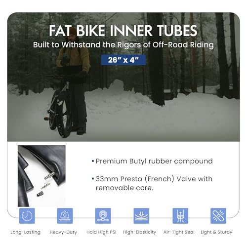 VeloTubes 26 x 4.0 Removable Core 33mm Presta (French) Valve, Durable Butyl Rubber Fat Bike Inner Tube, Bicycle Inner Tube for Bike Tire (Pack of 2) - Image 2