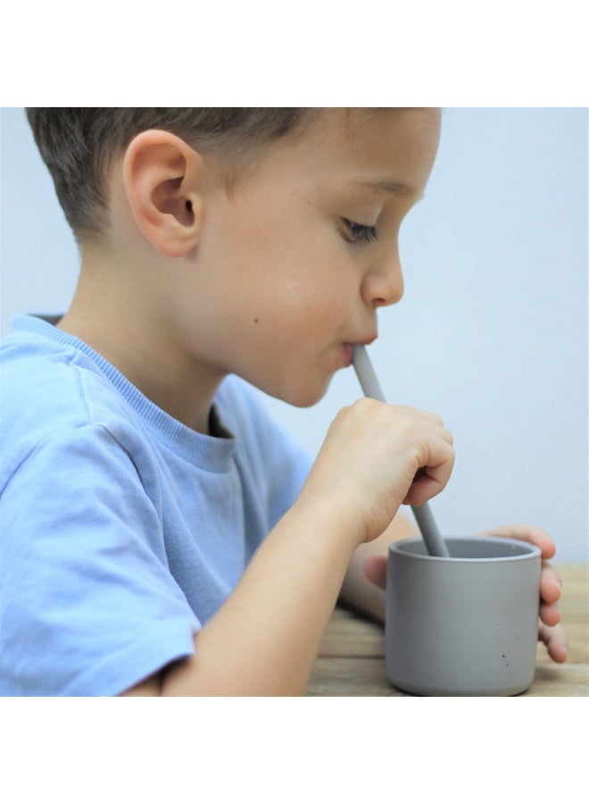 Minikoioi 3 Pieces Flexi Straws And Brush Powder Grey - Image 1