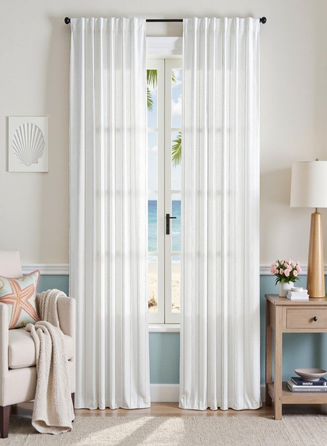 jinchan White Curtains Grey Striped Curtains 84 Inch Length for Living Room Bedroom Window Treatment Modern Linen Look Ticking Stripe Pinstripe Privacy Light Filtering Back Tab Rod Pocket 2 Panels - Image 5