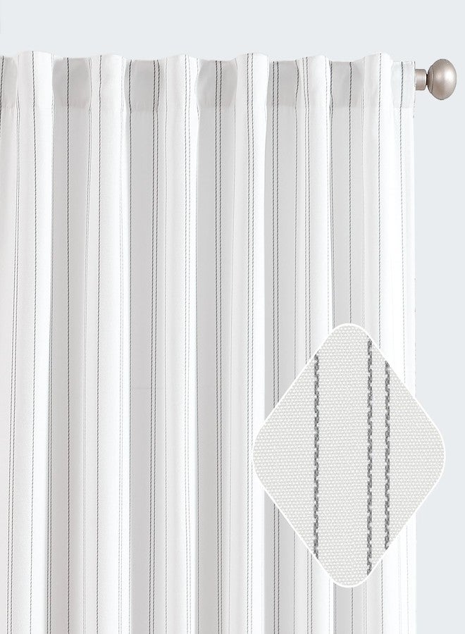 jinchan White Curtains Grey Striped Curtains 84 Inch Length for Living Room Bedroom Window Treatment Modern Linen Look Ticking Stripe Pinstripe Privacy Light Filtering Back Tab Rod Pocket 2 Panels - Image 2