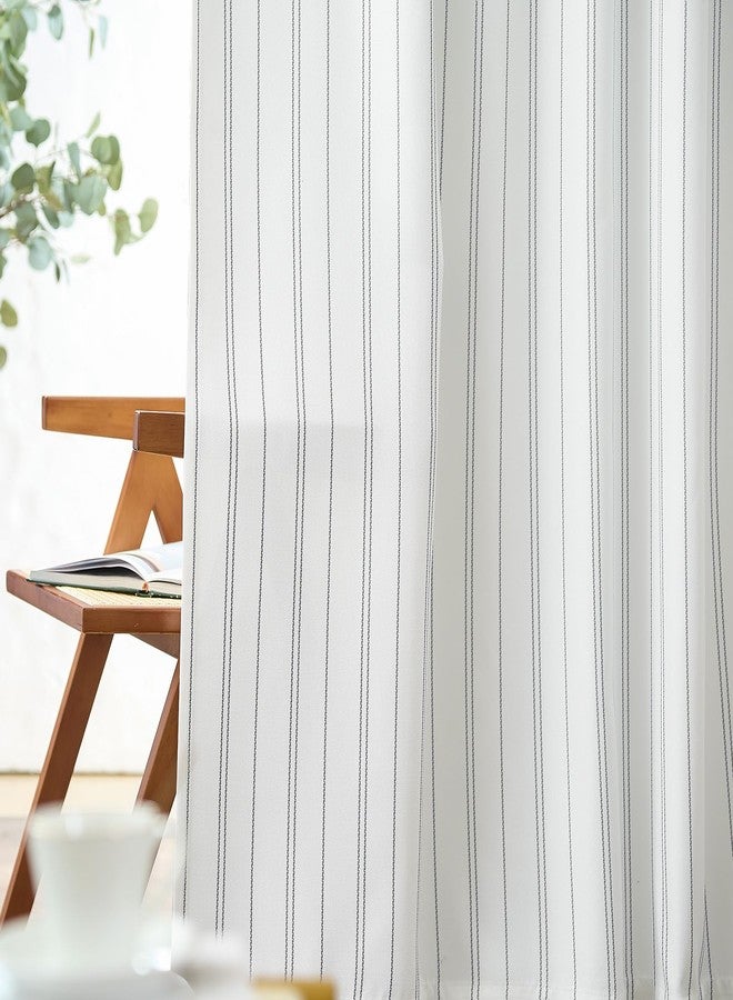 jinchan White Curtains Grey Striped Curtains 84 Inch Length for Living Room Bedroom Window Treatment Modern Linen Look Ticking Stripe Pinstripe Privacy Light Filtering Back Tab Rod Pocket 2 Panels - Image 1