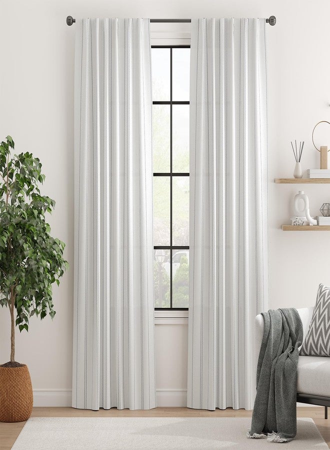 jinchan White Curtains Grey Striped Curtains 84 Inch Length for Living Room Bedroom Window Treatment Modern Linen Look Ticking Stripe Pinstripe Privacy Light Filtering Back Tab Rod Pocket 2 Panels - Image 3