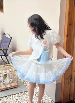 Disney Girls summer mesh puff sleeve princess t-shirt cartoon short sleeve top 6-8 years (130cm)  - Image 4