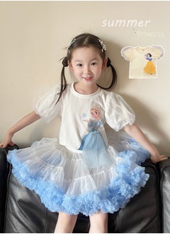 Disney Girls summer mesh puff sleeve princess t-shirt cartoon short sleeve top 6-8 years (130cm)  - Image 5
