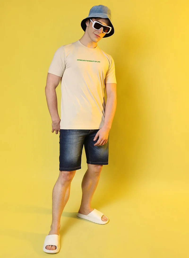 Campus Sutra Campus Sutra Men's Pale Yellow Printed Oversized Basic T-Shirt