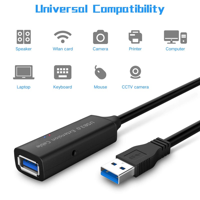 RSHTECH USB 3.0 Active Extension Cable 32 Feet with 5V 2A Power Adapter, USB 3.0 Extender Male to Female Cord with Built-in Signal Booster Chips for Xbox, PS4, USB Printer, Mouse, Keyboard, etc - Image 5