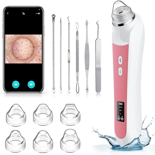 Blackhead Remover Vacuum USB Interface Type Pore Vacuum Black Head Extractions Tool with Camerafor Men and Women Pore Cleaner 3 Adjustment Modes  6 Suction HeadsLight Pink