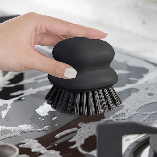 CD HOME Dish Brush with Handle, Kitchen Scrub Brushes for Cleaning, Dish Scrubber with Nylon bristles for Sink, Pots, Pans(1Pack Black Nylon bristles) - Image 3